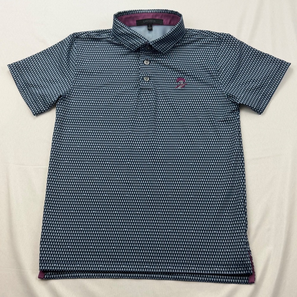 Greyson Polo Shirt Kids Size M 8 Blue Geometric Pattern YSP25K21 Short Sleeve